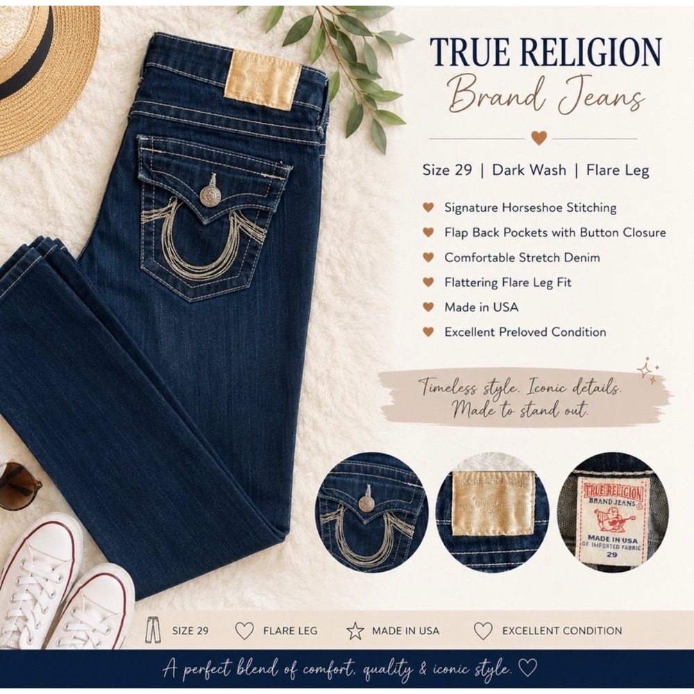 True Religion Becky Vintage Dark Wash Straight Leg Jeans USA Made Womens Size 29
